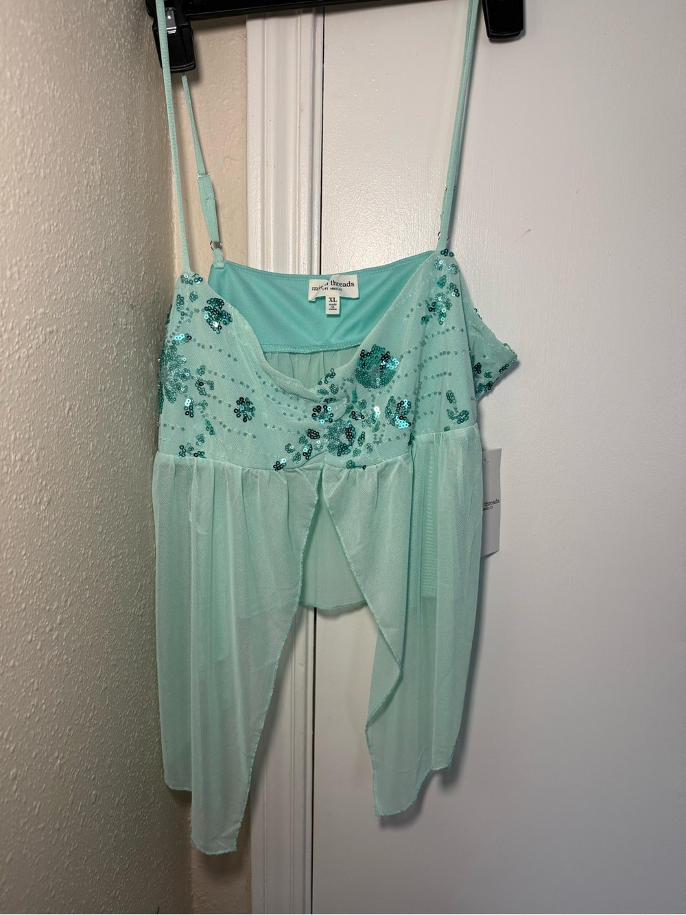 Mixed Threads Los Angeles Mint Sequin Mesh Y2K Cami Top- Junior’s XL - Brand New